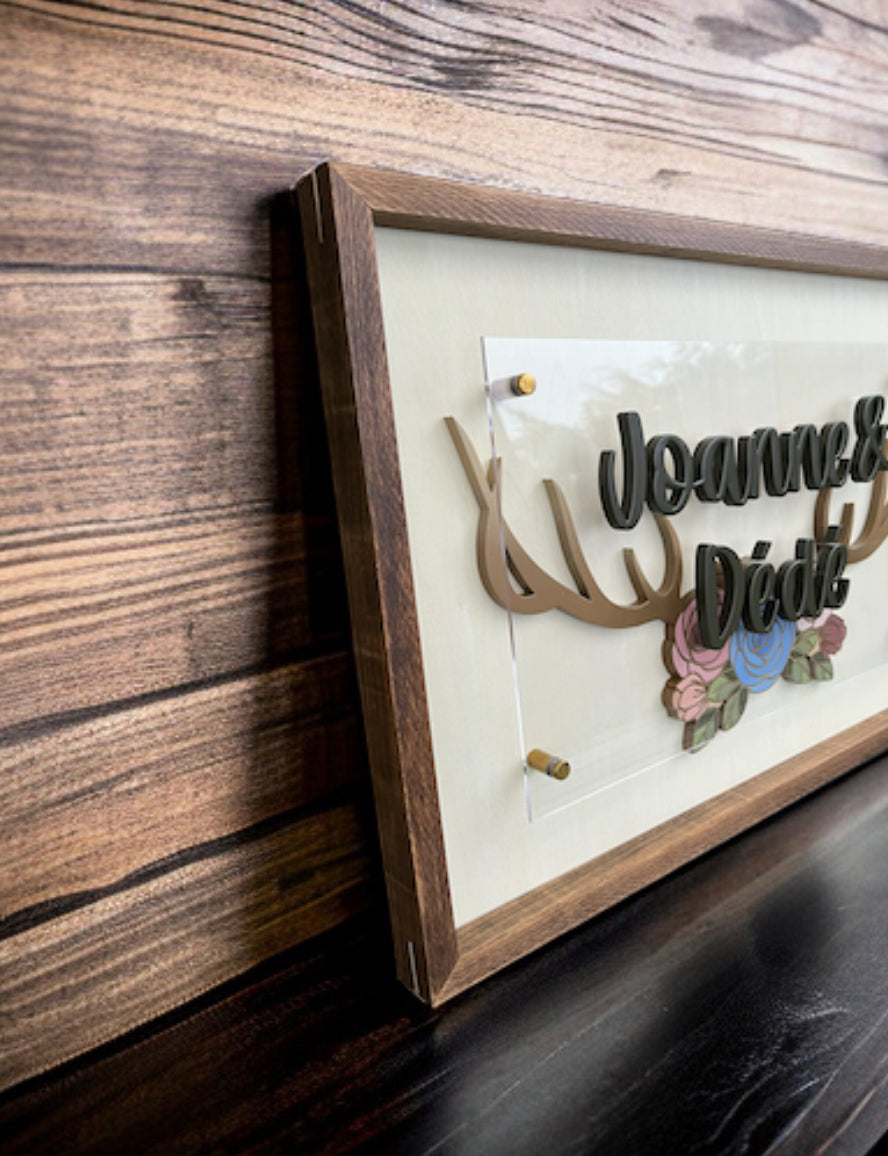 Custom Anniversary Sign - Antlers & Flowers