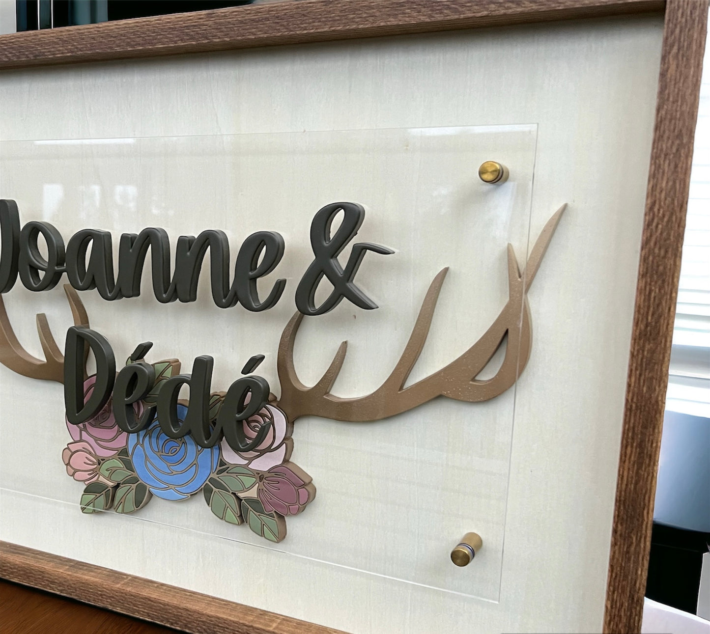 Custom Anniversary Sign - Antlers & Flowers