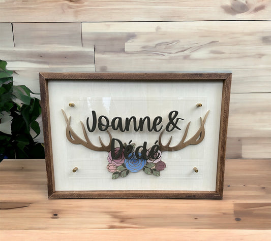 Custom Anniversary Sign - Antlers & Flowers