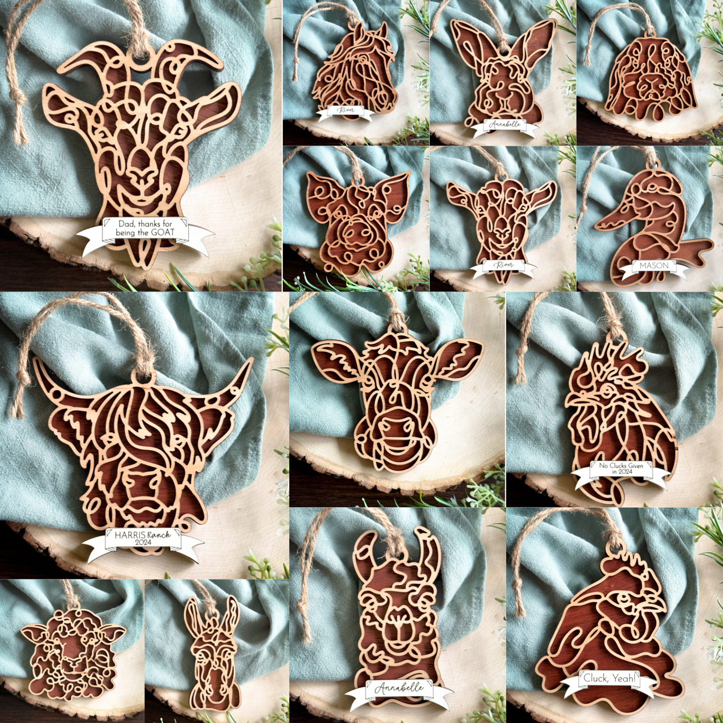 4" Farm Animal Outline Ornament - 14 Farm Animals to choose from