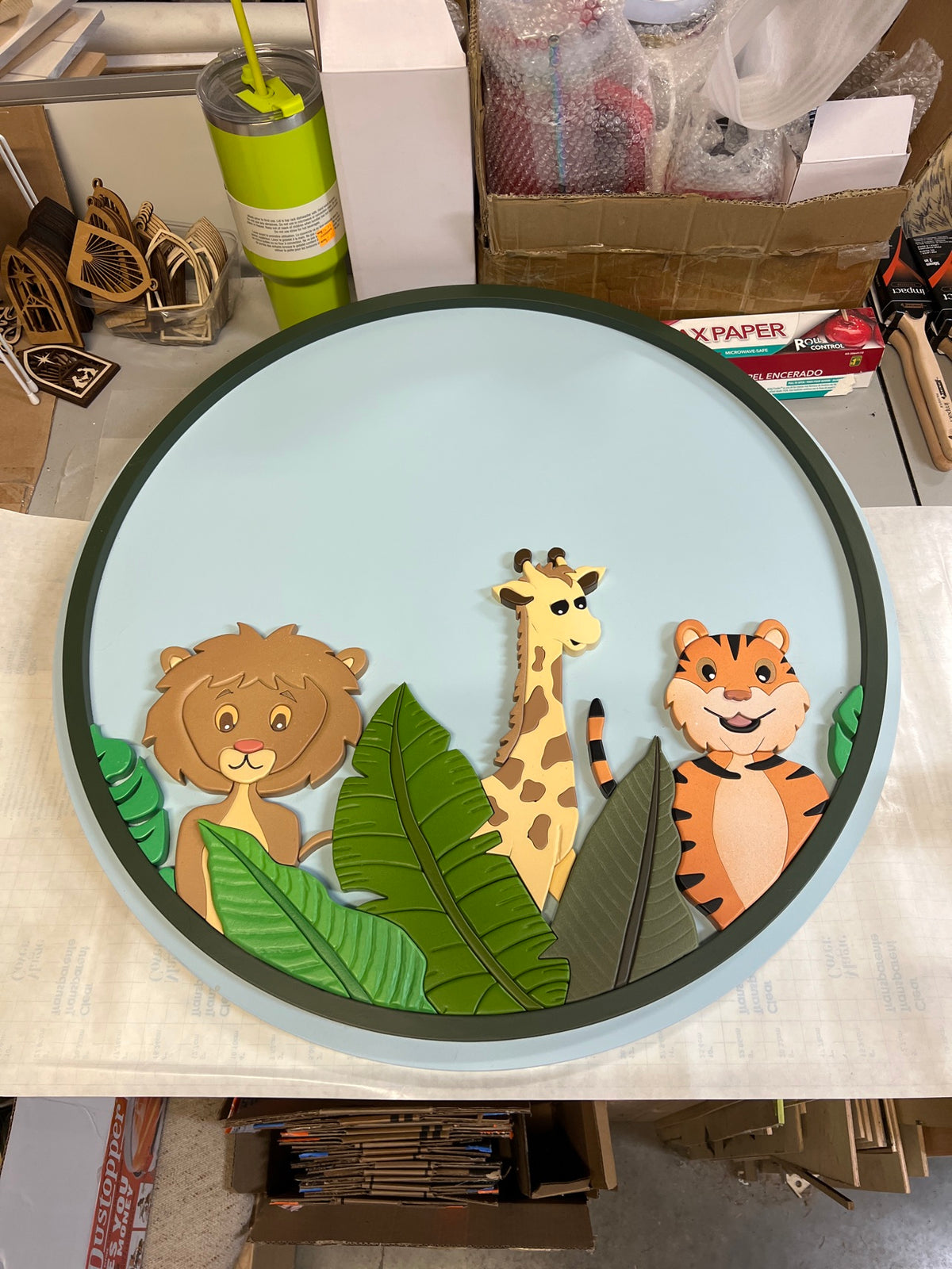 Safari Scene nursery sign with lion, giraffe and tiger